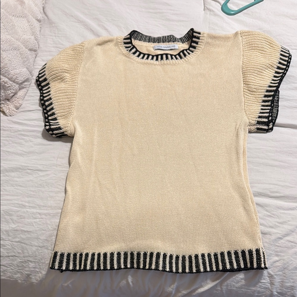 Striped Trim Cream Sweater